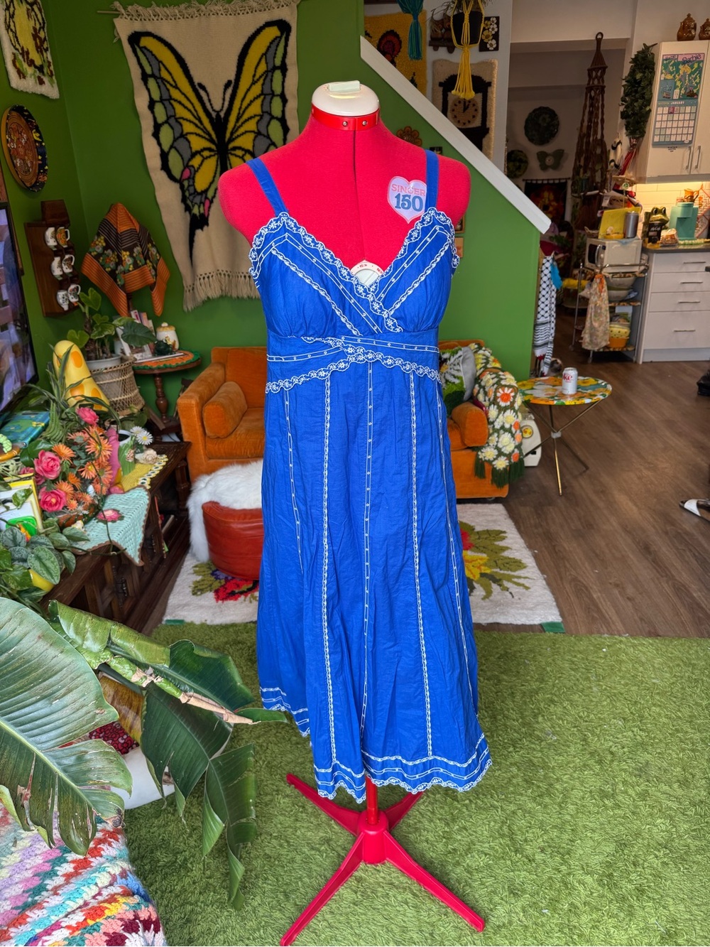 Jessica Royal Blue Midi Dress with White Trim